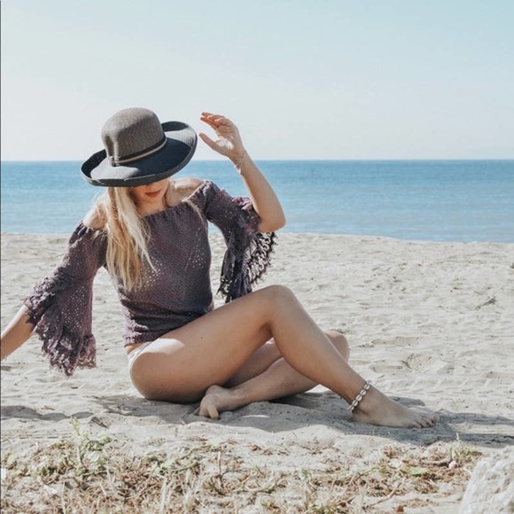 Jens Pirate Booty Free People XS Chemical Lace Off The Shoulder Top Purple Boho - Picture 1 of 14